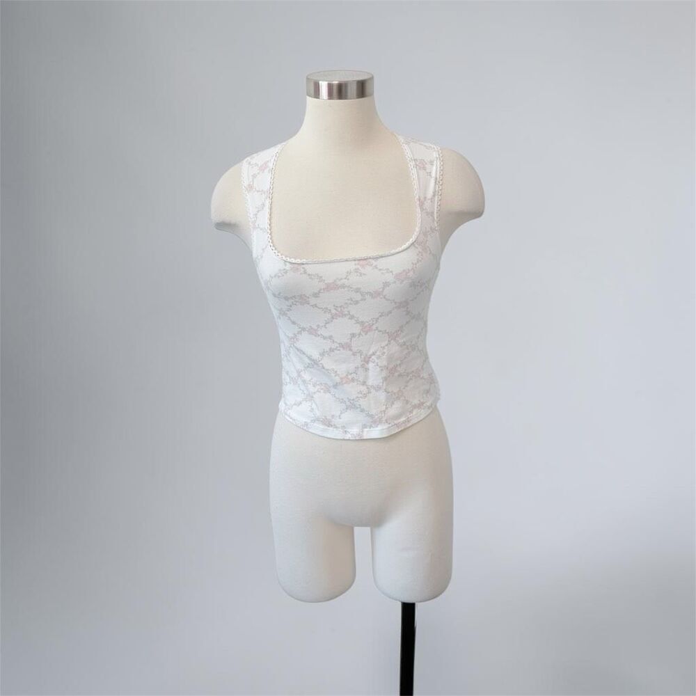 H&M White Floral Coquette Square Neck Bustier Tank Top Cropped Small